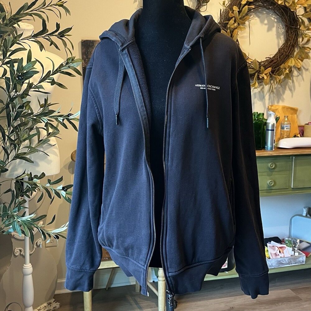 Armani Exchange Men's Full Zip Hoodie Black Size Medium 8NZM95 ZJKRZ Logo